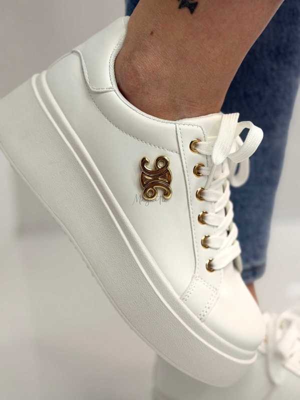 B320 Buty Sneakersy Damskie Adidasy Białe na Platformie z ozdobnym logo