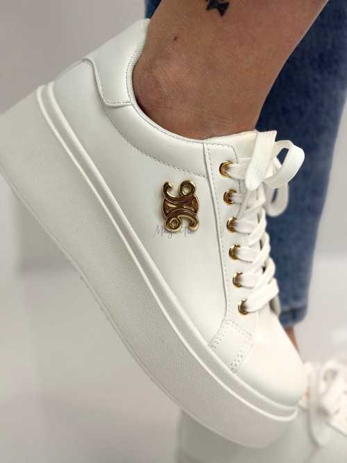 B320 Buty Sneakersy Damskie Adidasy Białe na Platformie z ozdobnym logo