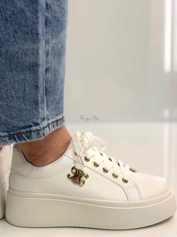 B320 Buty Sneakersy Damskie Adidasy Białe na Platformie z ozdobnym logo