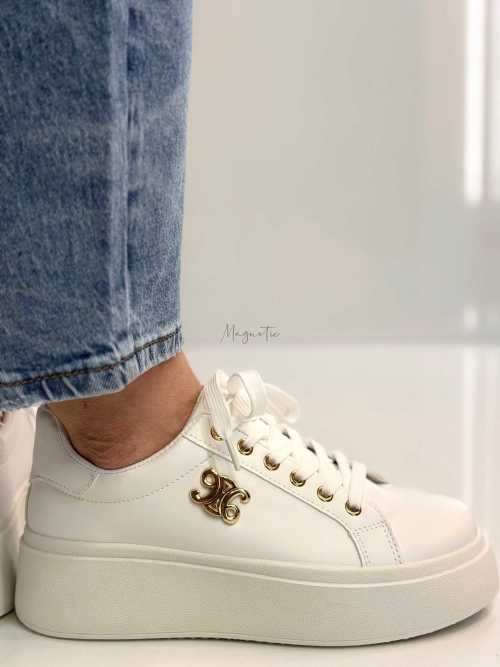 B320 Buty Sneakersy Damskie Adidasy Białe na Platformie z ozdobnym logo