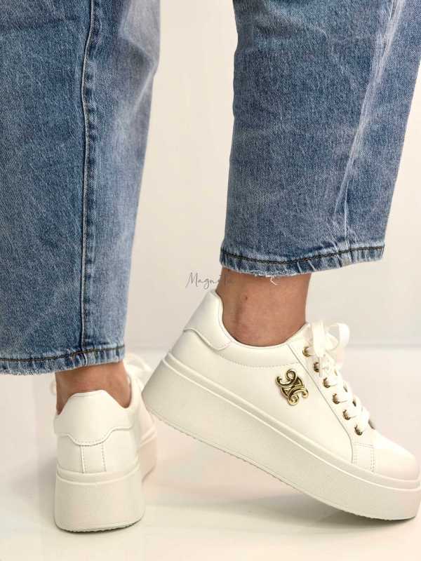 B320 Buty Sneakersy Damskie Adidasy Białe na Platformie z ozdobnym logo