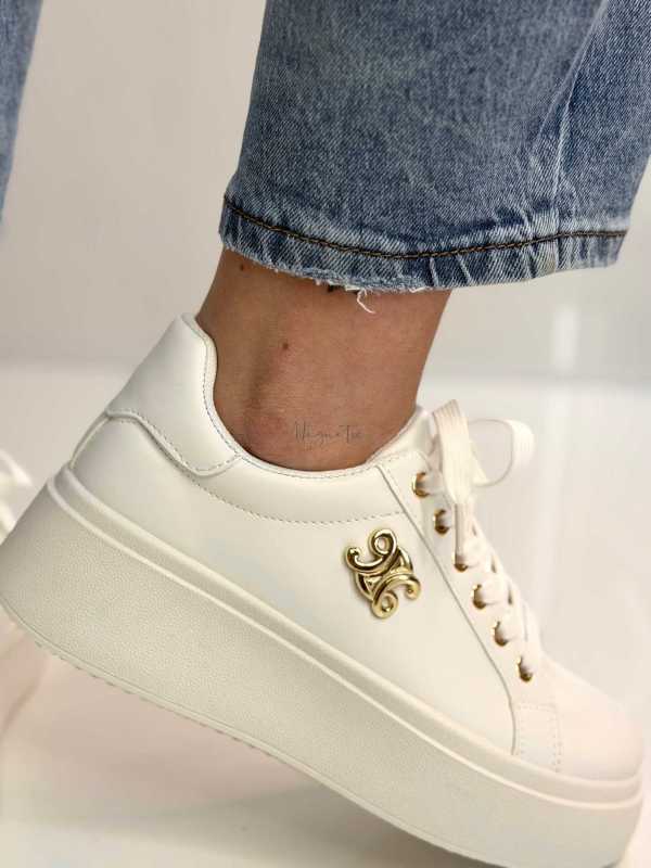 B320 Buty Sneakersy Damskie Adidasy Białe na Platformie z ozdobnym logo