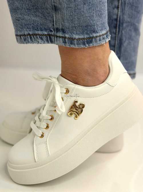 B320 Buty Sneakersy Damskie Adidasy Białe na Platformie z ozdobnym logo