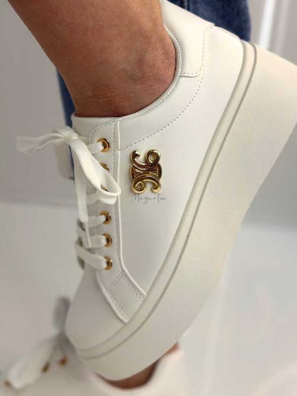 B320 Buty Sneakersy Damskie Adidasy Białe na Platformie z ozdobnym logo