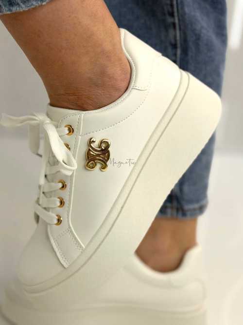 B320 Buty Sneakersy Damskie Adidasy Białe na Platformie z ozdobnym logo