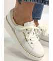 B318 Buty Sneakersy Damskie Premium Skóra Naturalna Biało-Złote na Platformie