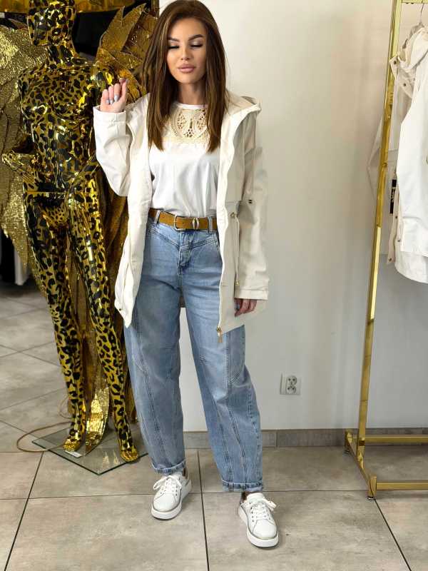 NB270 Spodnie Jeansy Damskie Baloon z Przeszyciami i Paskiem