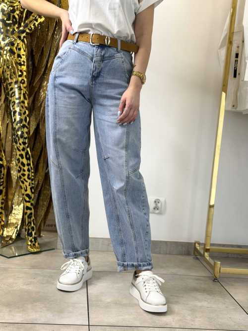 NB270 Spodnie Jeansy Damskie Baloon z Przeszyciami i Paskiem