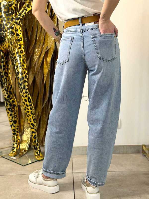 NB270 Spodnie Jeansy Damskie Baloon z Przeszyciami i Paskiem