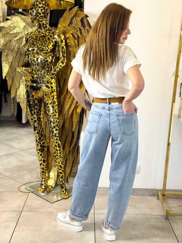 NB270 Spodnie Jeansy Damskie Baloon z Przeszyciami i Paskiem