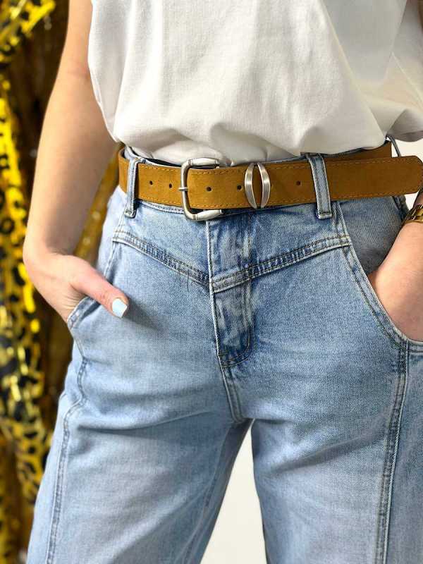 NB270 Spodnie Jeansy Damskie Baloon z Przeszyciami i Paskiem