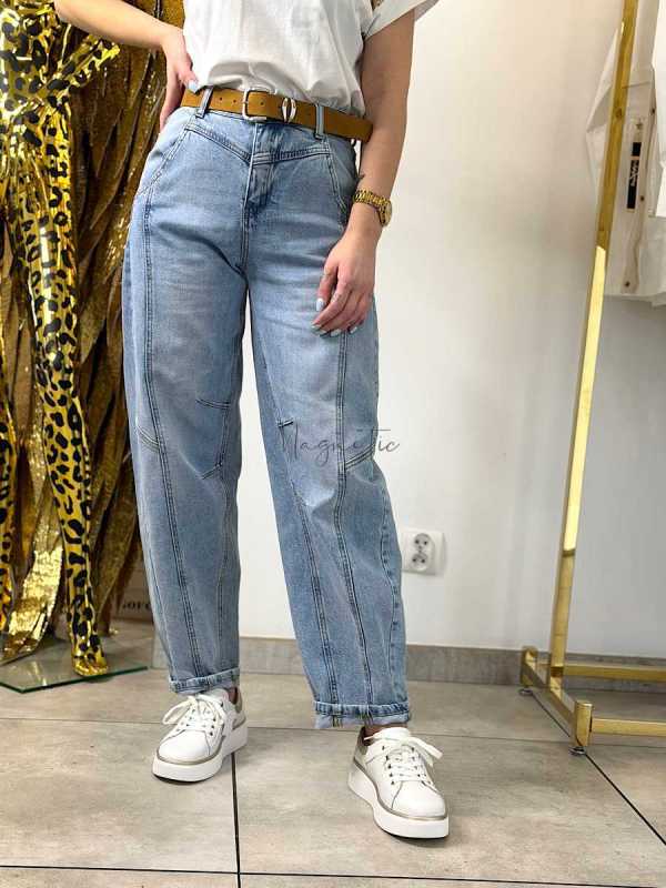 NB270 Spodnie Jeansy Damskie Baloon z Przeszyciami i Paskiem