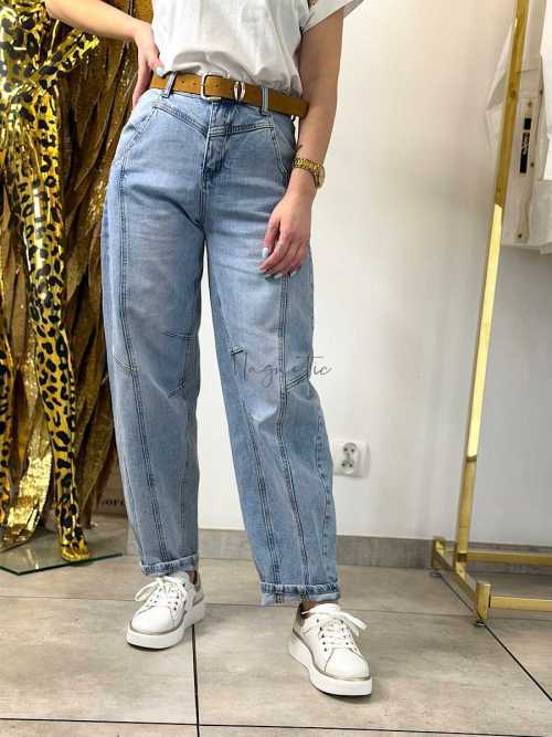 NB270 Spodnie Jeansy Damskie Baloon z Przeszyciami i Paskiem