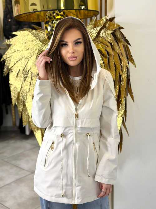 NB279 Kurtka Parka Płaszcz Wiosenny z Kapturem Biała