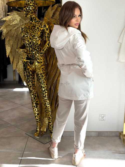 NB280 Kurtka Parka Płaszcz Wiosenny z Kapturem Beżowa