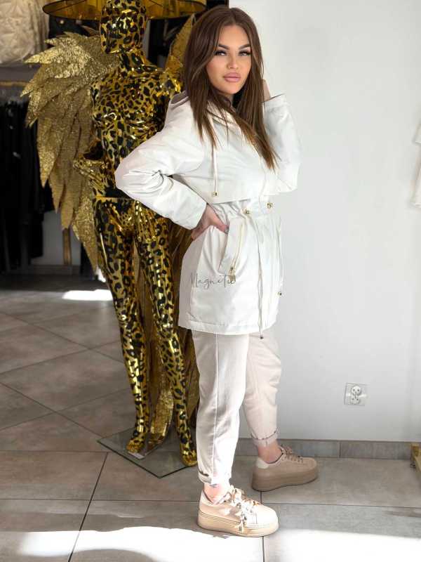 NB280 Kurtka Parka Płaszcz Wiosenny z Kapturem Beżowa