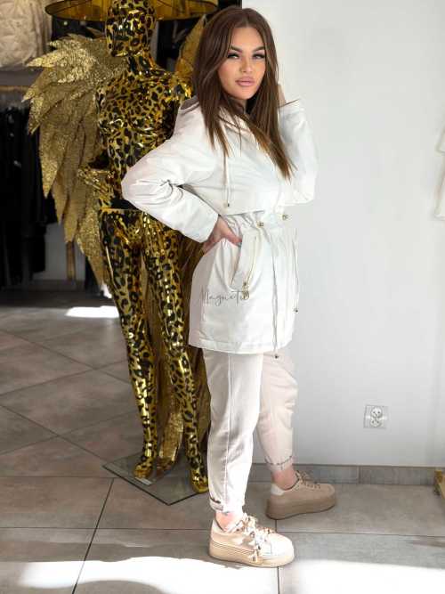 NB280 Kurtka Parka Płaszcz Wiosenny z Kapturem Beżowa