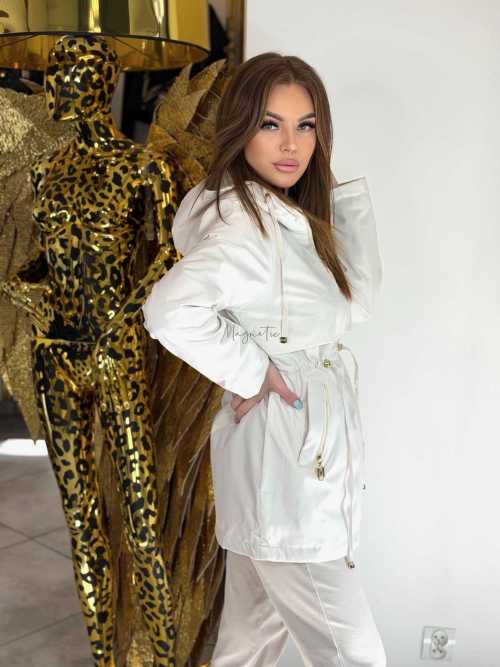 NB280 Kurtka Parka Płaszcz Wiosenny z Kapturem Beżowa