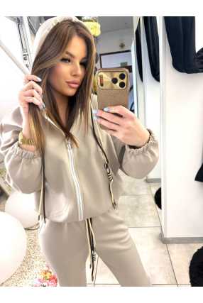 NB203 Komplet Dresowy Damski Masełkowy Bluza na Zamek Beżowy