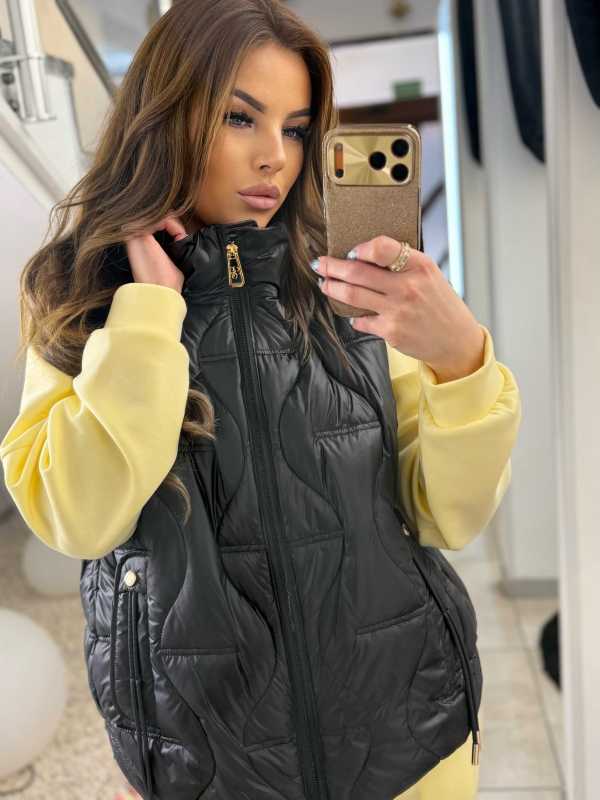 NB278 Kamizelka Pikowana Czarna Złote Dodatki