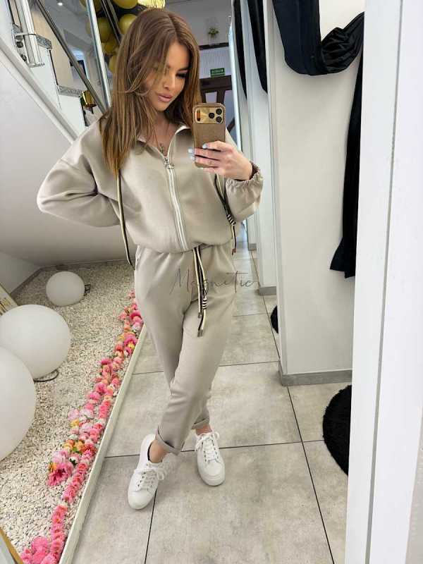NB203 Komplet Dresowy Damski Masełkowy Bluza na Zamek Beżowy