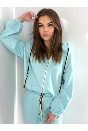 NB203 Komplet Dresowy Damski Masełkowy Bluza na Zamek Niebieski