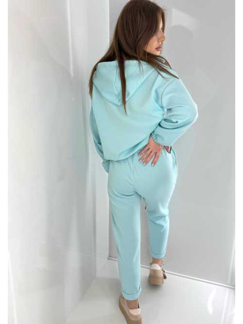 NB203 Komplet Dresowy Damski Masełkowy Bluza na Zamek Niebieski