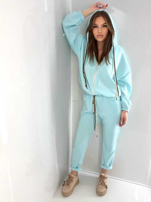 NB203 Komplet Dresowy Damski Masełkowy Bluza na Zamek Niebieski