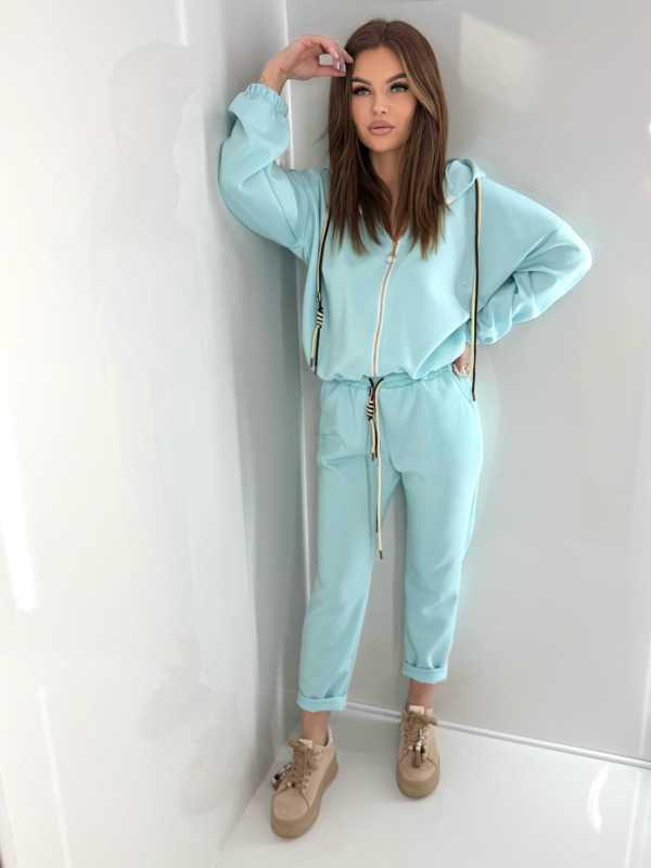 NB203 Komplet Dresowy Damski Masełkowy Bluza na Zamek Niebieski