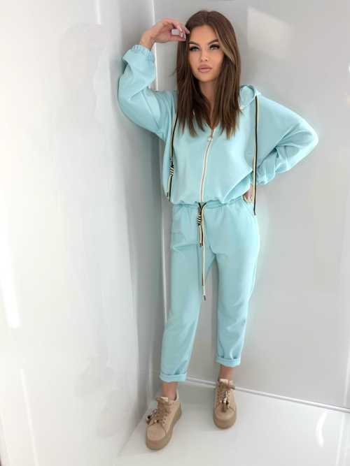 NB203 Komplet Dresowy Damski Masełkowy Bluza na Zamek Niebieski