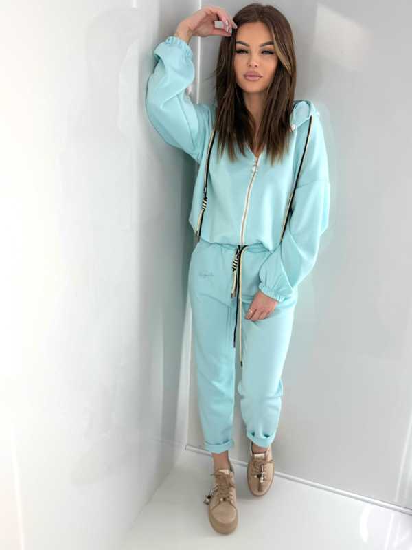 NB203 Komplet Dresowy Damski Masełkowy Bluza na Zamek Niebieski