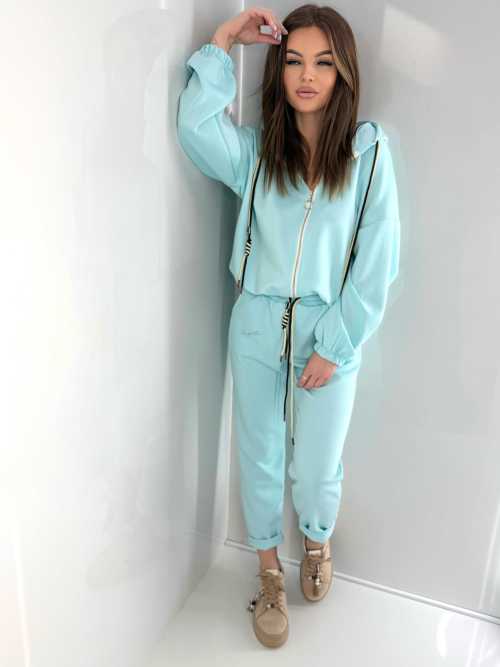 NB203 Komplet Dresowy Damski Masełkowy Bluza na Zamek Niebieski