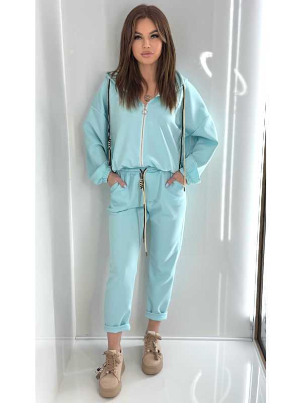 NB203 Komplet Dresowy Damski Masełkowy Bluza na Zamek Niebieski