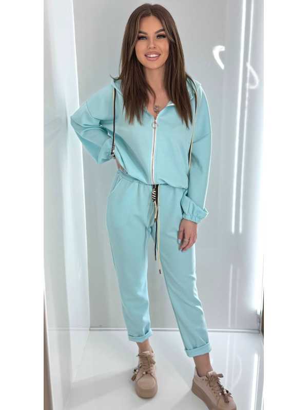 NB203 Komplet Dresowy Damski Masełkowy Bluza na Zamek Niebieski