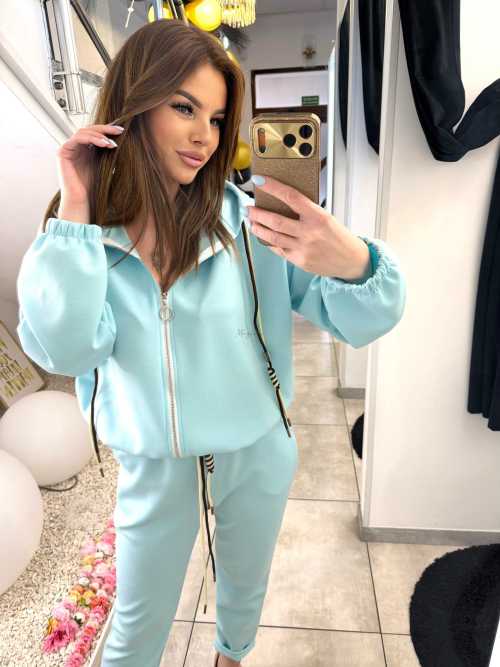 NB203 Komplet Dresowy Damski Masełkowy Bluza na Zamek Niebieski
