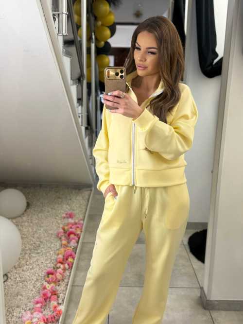 NB275 Komplet Dresowy Damski Masełkowy Bluza na Zamek Żółty