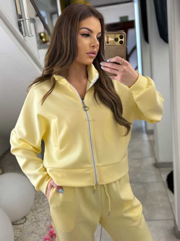 NB275 Komplet Dresowy Damski Masełkowy Bluza na Zamek Żółty