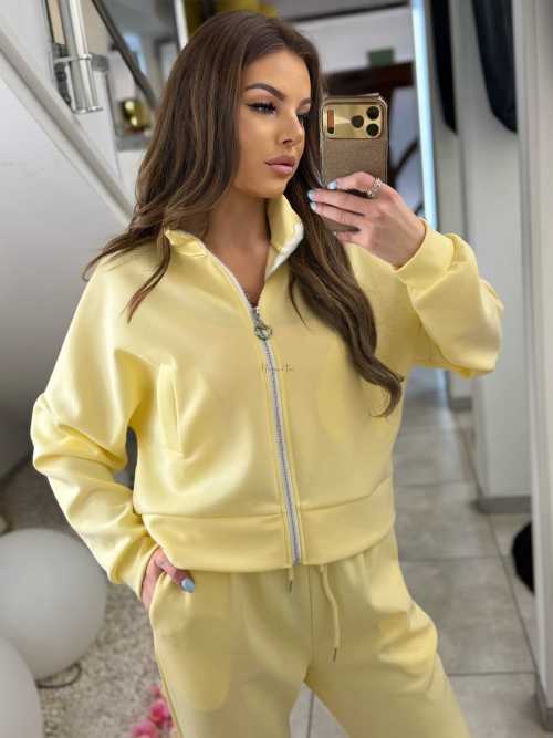 NB275 Komplet Dresowy Damski Masełkowy Bluza na Zamek Żółty