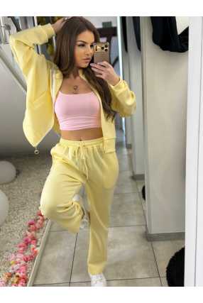 NB275 Komplet Dresowy Damski Masełkowy Bluza na Zamek Żółty