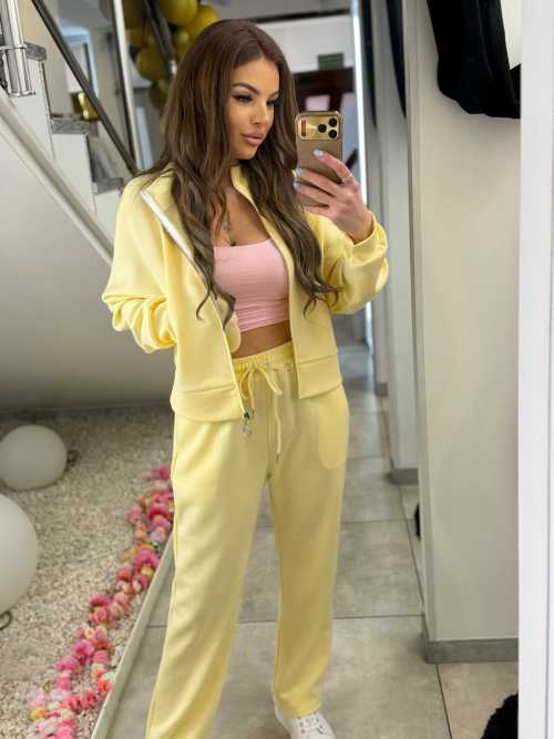 NB275 Komplet Dresowy Damski Masełkowy Bluza na Zamek Żółty