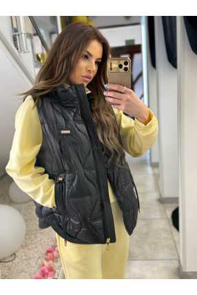 NB278 Kamizelka Pikowana Czarna Złote Dodatki