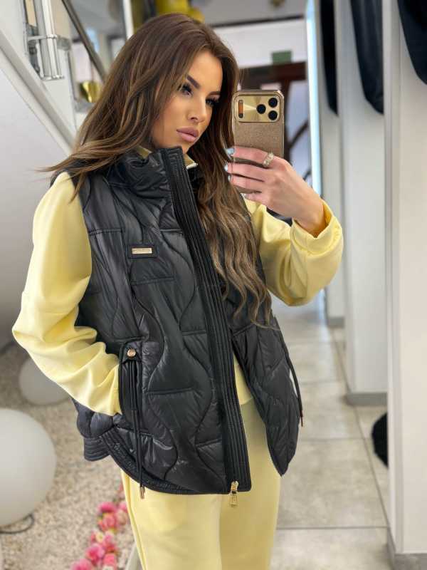 NB278 Kamizelka Pikowana Czarna Złote Dodatki