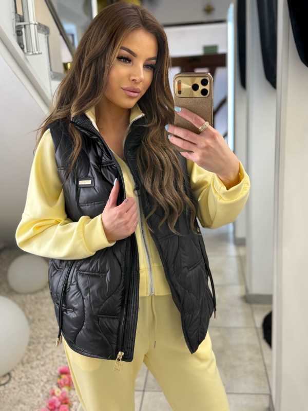 NB278 Kamizelka Pikowana Czarna Złote Dodatki