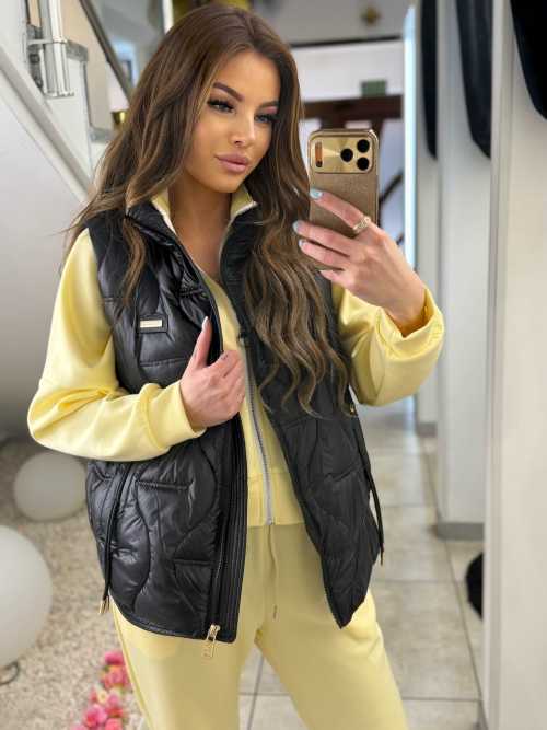 NB278 Kamizelka Pikowana Czarna Złote Dodatki