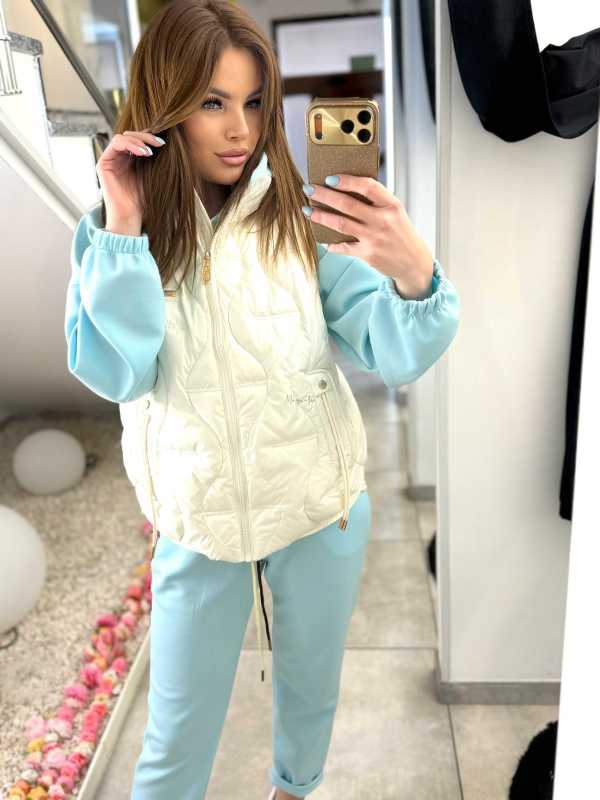 NB278 Kamizelka Pikowana Biała Złote Dodatki