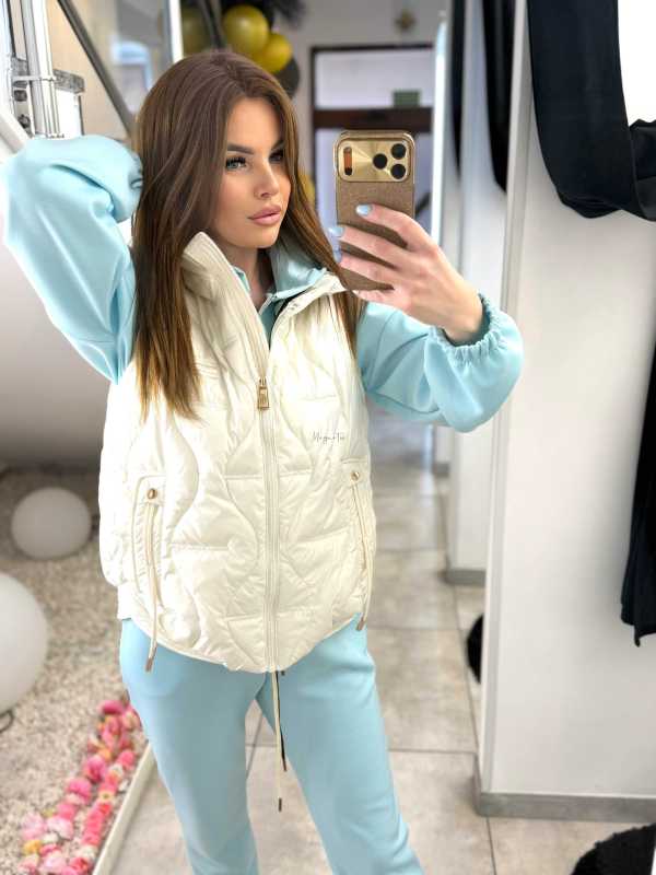 NB278 Kamizelka Pikowana Biała Złote Dodatki