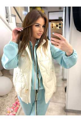 NB278 Kamizelka Pikowana Biała Złote Dodatki