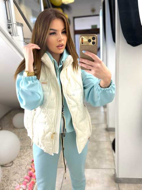 NB278 Kamizelka Pikowana Biała Złote Dodatki