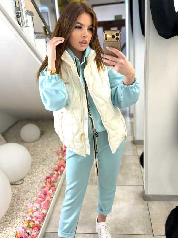 NB278 Kamizelka Pikowana Biała Złote Dodatki