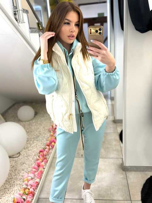 NB278 Kamizelka Pikowana Biała Złote Dodatki